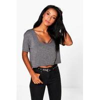 Strappy Front Oversized Crop Tee - charcoal