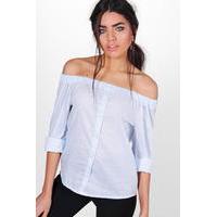 Stripe Off The Shoulder Shirt - blue