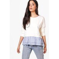 Stripe Frill Hem Sweat - white