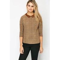 Stud Collar Knitted Stripe Pullover