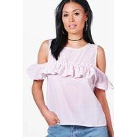 Stripe Pearl Trim Ruffle Top - pink