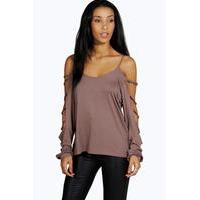 strappy sleeve loose fit top mocha