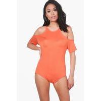 Strappy Cold Shoulder Bodysuit - orange