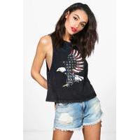 Studded Eagle Crop Arm Vest - black