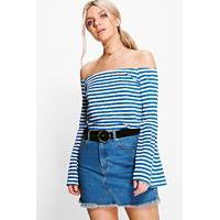 Stripe Off The Shoulder Top - blue