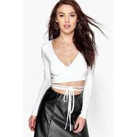 Strappy Wrap Front Long Sleeve Bralet - white