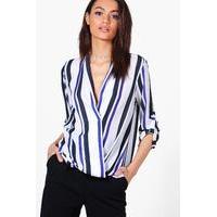 Stripe Wrap Over Tailored Blouse - navy