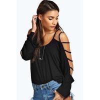 strappy sleeve loose fit top black