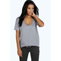 Strappy Front Oversized Tee - grey marl