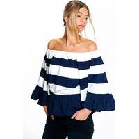 striped off the shoulder top navy