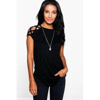 Strappy Shoulder Detail T-Shirt - black