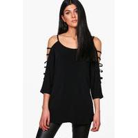 strappy sleeve t shirt black