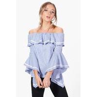 stripe off the shoulder shirt blue