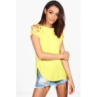 strappy shoulder detail t shirt yellow