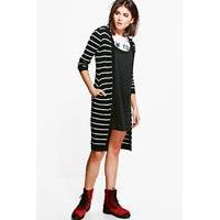 stripe longline hooded cardigan black