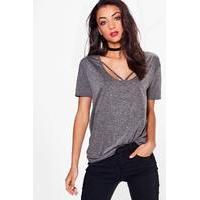 Strappy Front Oversized Tee - charcoal