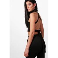 Strappy Back High Neck Crop - black