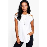 strappy shoulder detail t shirt ivory