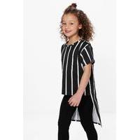 stripe step hem top black