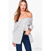 Striped Bardot Shirt - white