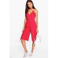 Strappy Cami Style Culotte Jumpsuit - berry