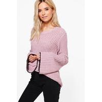 Stripe Edge Wide Sleeve Chunky Jumper - lilac