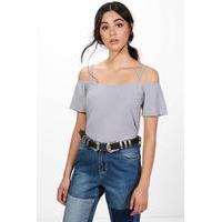 strap shoulder bardot knitted top grey