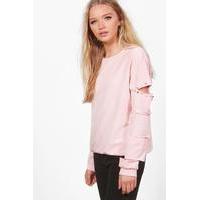 Studded Cut Out Detail Sweatshirt - pale pink
