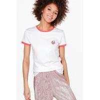 Strawberry Applique Ringer T-Shirt - white