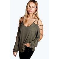 Strappy Sleeve Loose Fit Top - khaki