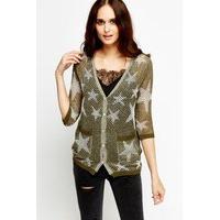 Star Print Loose Knit Cardigan