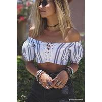 Striped Lace-Up Crop Top