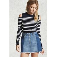 striped open shoulder knit top