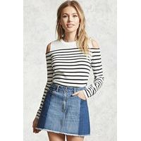 striped open shoulder knit top