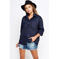 Studded Pocket Dip Hem Shirt