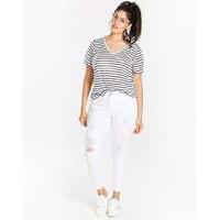 stripe linen mix v neck t shirt