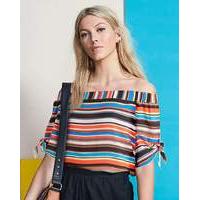 Stripe Bardot Blouse with Tie Sleeve