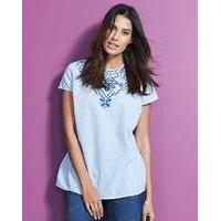 Stripe Embroidered Blouse With Peplum