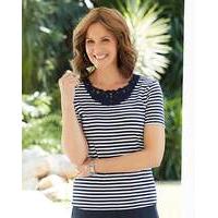 Stripe Crochet Trim Jersey T Shirt