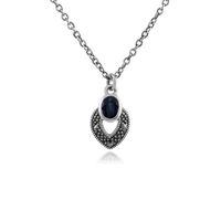 sterling silver art deco sapphire marcasite necklace