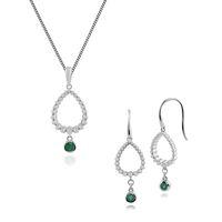 Sterling Silver Emerald Drop Earring & 45cm Necklace Set