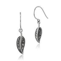 Sterling Silver 0.20ct Marcasite Art Nouveau Leaf Drop Earrings
