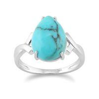 Sterling Silver 4.00ct Turquoise Cabochon Pear Claw Set Single Stone Ring
