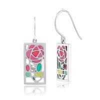 Sterling Silver 5.4pt Marcasite Rennie Mackintosh Rose Style Drop Earrings