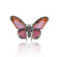 Sterling Silver Marcasite, Garnet & Enamel Butterfly Brooch