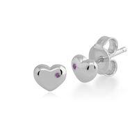 sterling silver pink sapphire heart stud earrings