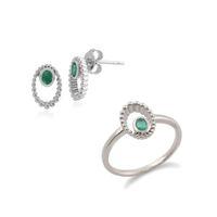 Sterling Silver Emerald Stud Earring & Ring Set