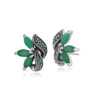 Sterling Silver 0.95ct Emerald & Marcasite Art Nouveau Stud Earrings