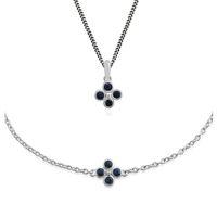 sterling silver sapphire cluster 45cm necklace 19cm bracelet set