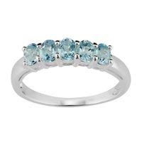 Sterling Silver 0.88ct Natural Blue Topaz Classic Five Stone Style Ring